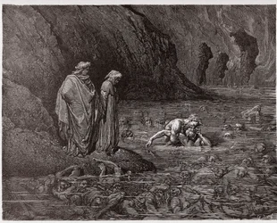 The Divine Comedy, Inferno, Canto 32: Ugolino gnaws upon the head of Archbishop Ruggieri - Illustration by Gustave Dore