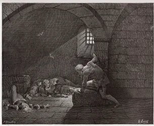 The Divine Comedy, Inferno, Canto 33: Ugolino in the cell with his four dead sons - Illustration by Gustave Dore