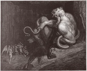 The Divine Comedy, Inferno, Canto 5: Minos judges the transgressions and dispatches the souls - by Dante Alighieri - Illustration by Gustave Dore