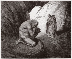 The Divine Comedy, Inferno, Canto 7: Virgil rebukes Plutus at the entrance to the fourth circle - by Dante Alighieri (1265-1321) - Illustration by Gustave Doré (1832-1883)