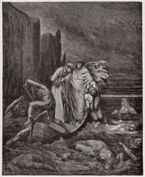 The Divine Comedy, Inferno, Canto 8: The soul of the Florentine Philippo Argenti accosts the poets on the Styx - by Dante Alighieri - Illustration by Gustave Dore