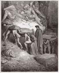 The Divine Comedy, Purgatorio, Canto 11: The Souls of the Prideful, Bearing Heavy Stones - by Dante Alighieri (1265-1321) - Illustration by Gustave Dore (1832-1883)