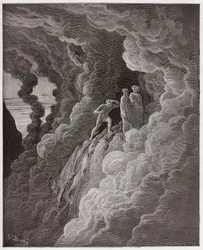The Divine Comedy, Purgatorio, Canto 16: Marco Lombardo follows the poets through the smoke - by Dante Alighieri - Illustration by Gustave Dore
