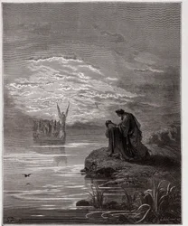 The Divine Comedy, Purgatorio, Canto 2: Dante Bows Before the Angel Pilot - by Dante Alighieri (1265-1321) - Illustration by Gustave Dore (1832-1883)