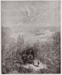 The Divine Comedy, Purgatorio, Canto 8: The angels drive the serpent away - by Dante Alighieri - Illustration by Gustave Doré