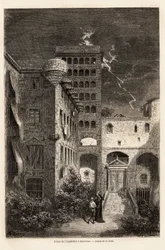 The Inquisition Prison in Barcelona, drawing by Gustave Dore, to illustrate his journey to Spain, with C. Davillier, in 1862. Engraving in 