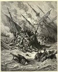 The Naval Battle of Lepanto, Engraving by Gustave Dore from 