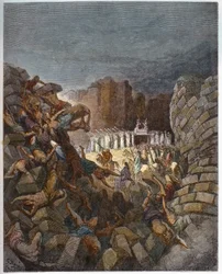 The Walls of Jericho Falling Down - The Fall of the Walls of Jericho - Engraving in 