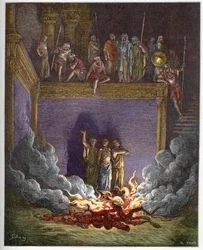 The burning furnace (the three children of Babylon, the three young Hebrews or the three young men) Ananias, Azarias and Misael precipitated into a burning furnace because they refuse to bow before the statue of the king of Babylon - The Three Young Men