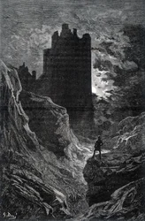 The castle of fear - illustration of fear by Gustave Doré, engraving