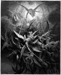The fall of angels, Illustration by Gustave Dore for “Paradise Lost” by John Milton