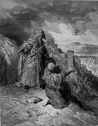 The last of the Moorish kings leaves Granada - engraving by Gustave Doré