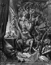 The Reading of Don Quixote. Engraving by Gustave Dore illustrating the 1869 Hachette edition of the book “L