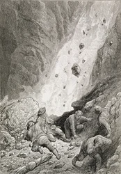 They Saw Masses of Rocks, Boulders and Stones, Dart Round the Corner, from The Ascent of the Matterhorn by Edward Whymper, published 1860s-80s