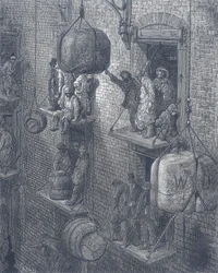 Warehouses in the City of London. From Gustave Dore and Blanchard Jerrold London: A Pilgrimage London 1872