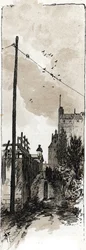 Alley between avenue de Versailles and the Seine river, Auteuil district, Paris. Drawing by Gustave Fraipont from Saint-Juirs