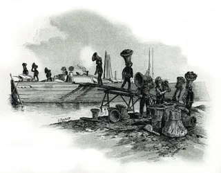 Dockers discharging bituminous coal in the forges of Ivry-sur-Seine