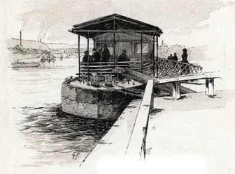 View of the tourist boats pier on the Seine river, Paris