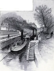 Towboats of the Lock on the Seine River in Front of the Hotel des Monnaie, Paris