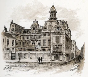 View of the Hotel de la Valletta on the Quai des Celestins, Paris. Drawing by Gustave Fraipont from 