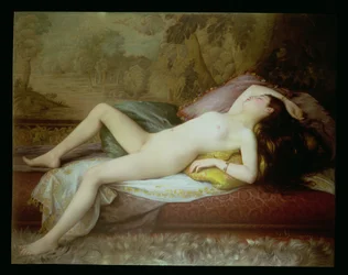 Nude lying on a chaise longue