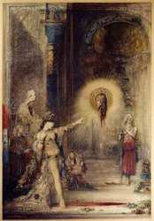 The appearance. The decapitated head of John the Baptist appears in front of the dancer Salome at the court of Herod I the Great (73-4 BC). Watercolour by Gustave Moreau (1826-1898) 1876