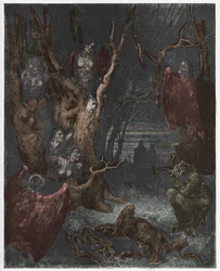 Inferno, Canto 13: The Harpies in the forest of suicides, illustration from The Divine Comedy by Dante Alighieri, 1885