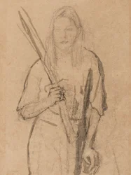 Standing Girl with wooden post in her hand