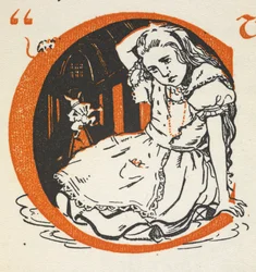 Illuminated Letter C with Alice and the White Rabbit Inside