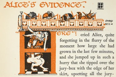 Illuminated letter H with the White Rabbit and various animals in court