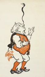 Illustration of a Smartly Dressed Man Balancing a Snake on His Nose