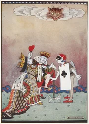 The Queen of Hearts Shouting at the Executioner While the King of Hearts and the Cheshire Cat Look On