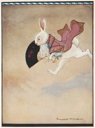 The White Rabbit Running Along Wearing a Red Frock Coat and Carrying a Fan