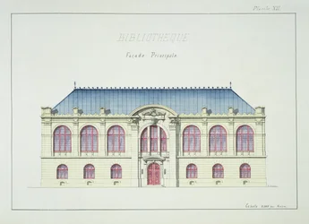 Main Facade of a Library, Plate XII from a Folio of Designs
