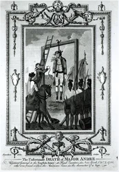 The Unfortunate Death of Major Andre, Adjutant General to the English Army, at Headquarters in New York, 2nd October 1780, engraved by John Goldar
