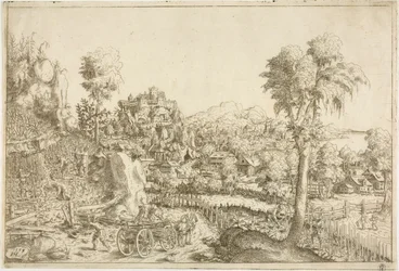 Landscape with a Vineyard, in the Middle a Chariot Loaded with Poles
