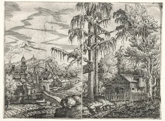 Landscape with the Town on a River and The Cottage between Trees