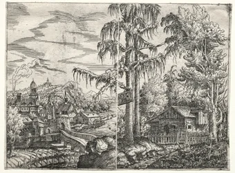 Landscape with the Town on a River and The Cottage between Trees
