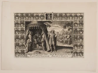 Title Page for Funeral Sermon Depicting Rachel Dying During Benjamin