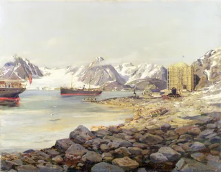 The Ships of the Andree Polar Expedition Anchored Off the Balcony Station, Dane