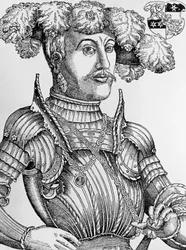 Portrait of Philip I, Landgrave of Hesse, known as the Magnanimous, engraving by Hans Brosamer