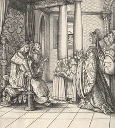The White King Receiving His Daughter Margaret and the Children of King Philip, from Der Weisskunig, 1514-16