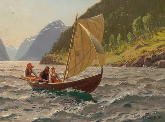 Sailing Party in Norwegian Fjord Landscape