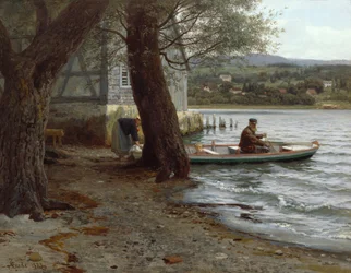 People In A Rowing Boat On Beach