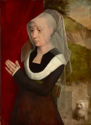 Praying woman with her dog, by Hans Memling (1433/40-1494). Oil on wood