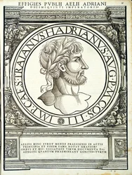 Aelius Hadrianus, illustration from Imperatorum romanorum omnium orientalium et occidentalium verissimae imagines ex antiquis numismatis