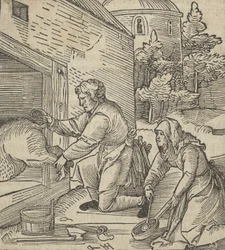 A Farmer Slaughtering a Hog, from Hymmelwagen auff dem, wer wol lebt