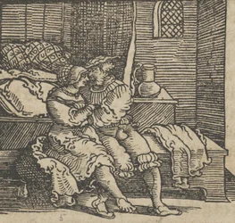 Spinneloccio Locked up in a Chest, on which his Wife and Zeppa are Seated