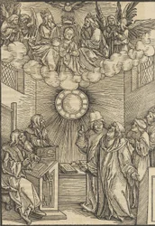 The Author Writing the Layenspiegel, The Trinity and the Virgin at the Upper Center