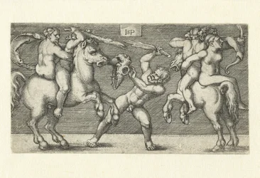Fight Between Two Men with Women on Horseback and a Standing Man